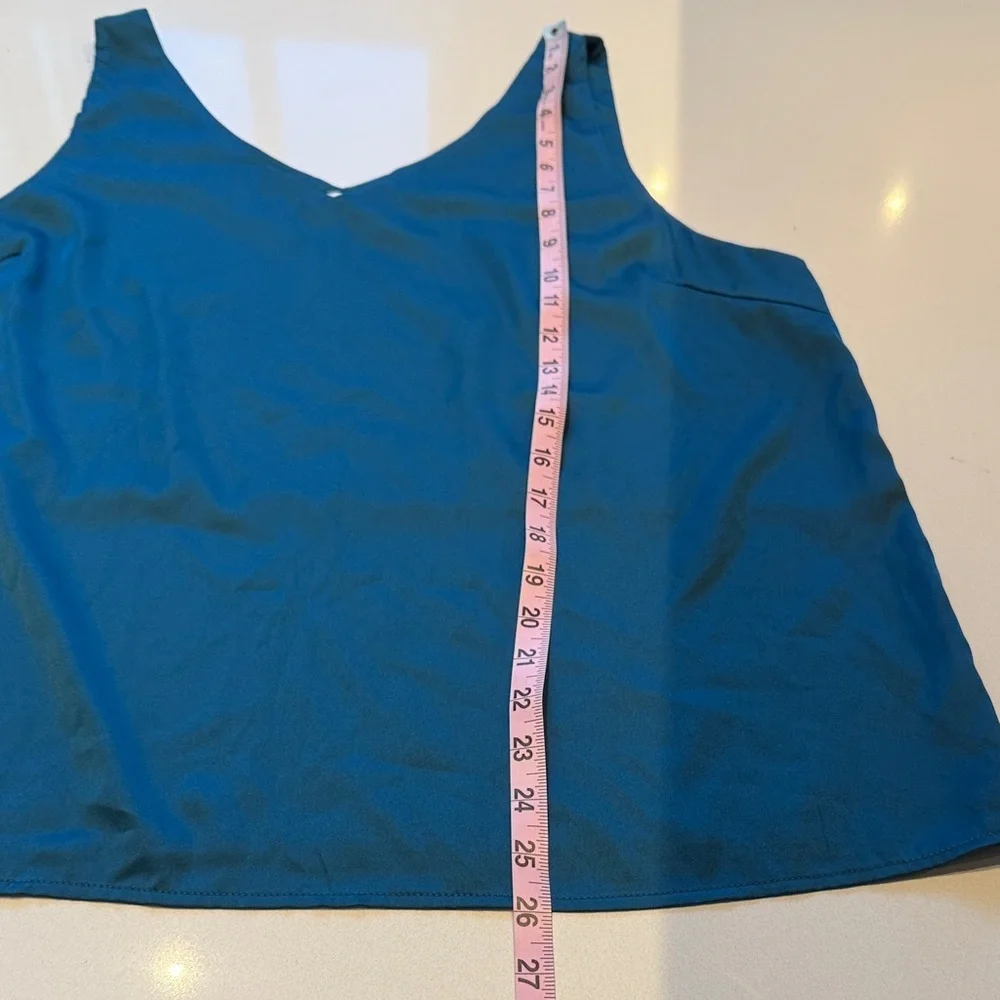 Zeagoo Satin V-Neck Sleeveless Blouse Camisole, Blue Green, Size XL